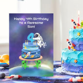 宇宙飛行士とケーキでお祝い！息子のハッピーバースデー4歳 カード