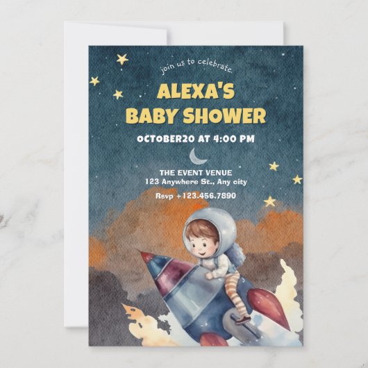 宇宙飛行士とジェットベビーシャワー 招待状 (正面)