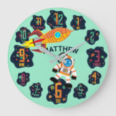 宇宙飛行士とロケットと惑星とエイリアンの壁 ラージ壁時計 (正面)