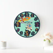 宇宙飛行士とロケットと惑星とエイリアンの壁 ラージ壁時計 (ホーム)