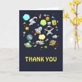 宇宙飛行士とロケットのパターンありがとうありがとう カード (黄色い花)