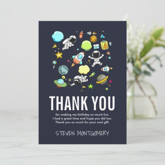 宇宙飛行士とロケットのパターンありがとうありがとう サンキューカード (スタンド正面)