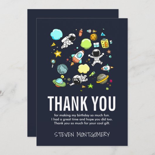 宇宙飛行士とロケットのパターンありがとうありがとう サンキューカード (正面/裏面)