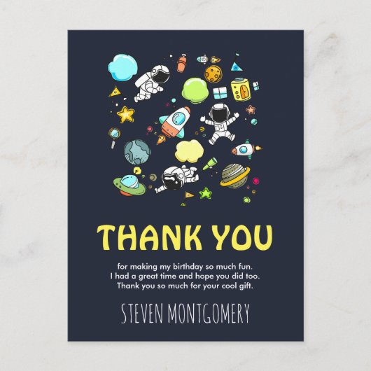宇宙飛行士とロケットのパターンありがとうありがとう ポストカード (正面)