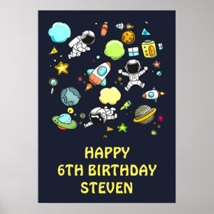 宇宙飛行士とロケットのパターン誕生日 ポスター