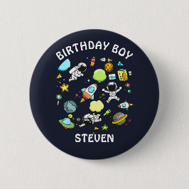宇宙飛行士とロケットのパターン誕生日 缶バッジ