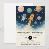 宇宙飛行士とロケットアドベンチャー宇宙誕生日 招待状 (正面/裏面)