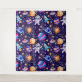 宇宙飛行士とロケット船と惑星との宇宙 タペストリー (正面)