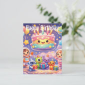 宇宙飛行士と一緒のキュートな誕生日パーティー ポストカード (スタンド正面)