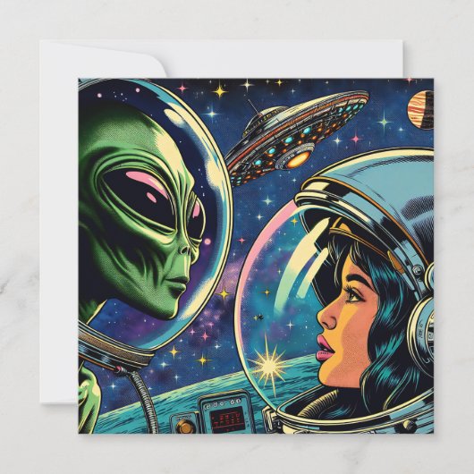 宇宙飛行士と地球外エイリアン カード (正面)