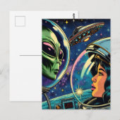 宇宙飛行士と地球外エイリアン ポストカード (正面/裏面)