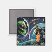 宇宙飛行士と地球外エイリアン マグネット (正面/裏面)