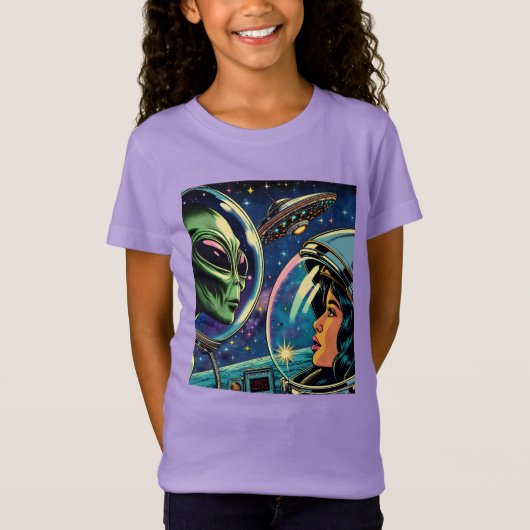宇宙飛行士と地球外エイリアン Tシャツ (正面)