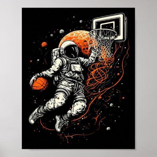 宇宙飛行士と子供のためのクールなスペースバスケットボール ポスター (正面)