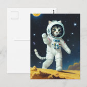 宇宙飛行士と宇宙の猫 ポストカード (正面/裏面)