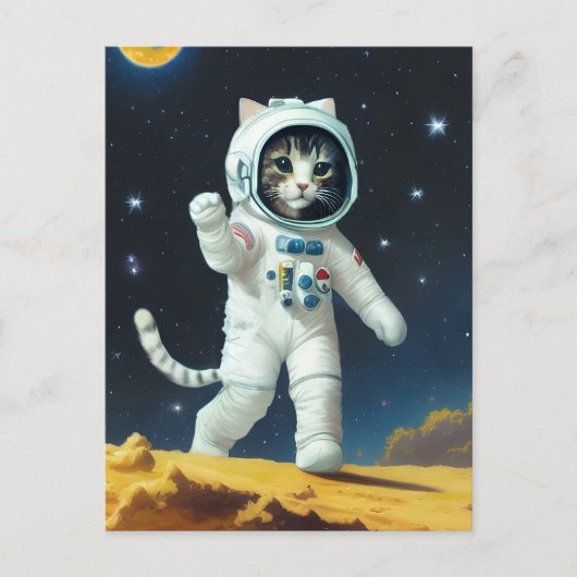 宇宙飛行士と宇宙の猫 ポストカード (正面)