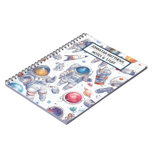 宇宙飛行士と宇宙スパイラル写真ノートブック ノートブック (左側)