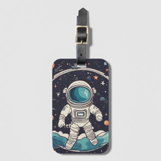 宇宙飛行士と宇宙テーマ ラゲッジタグ (正面縦)