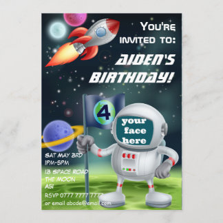 宇宙飛行士と宇宙ロケットの誕生日招待状 招待状