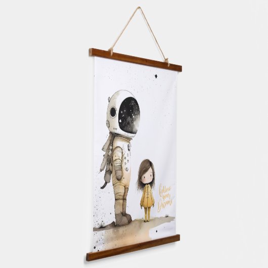 宇宙飛行士と少女 吊り下げ型タペストリー (傾斜あり)