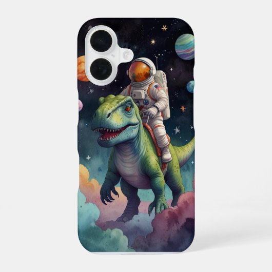 宇宙飛行士と恐竜の宇宙冒険 iPhone 16ケース (裏面)
