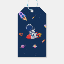 宇宙飛行士と惑星と星 水彩画 ギフトタグ