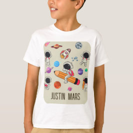 宇宙飛行士と惑星のカスタマイズスクールTシャツ Tシャツ