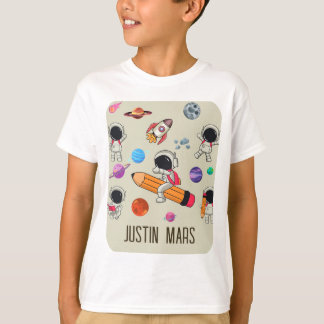 宇宙飛行士と惑星のカスタマイズスクールTシャツ Tシャツ
