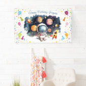 宇宙飛行士と惑星のハッピーバースデーバナー 横断幕 (インサイチュ)