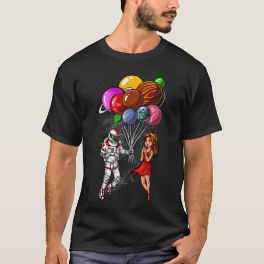宇宙飛行士と惑星の風船 Tシャツ (正面)