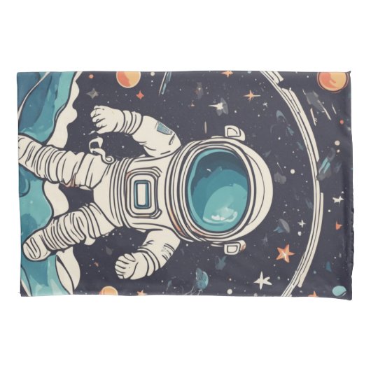 宇宙飛行士と惑星 宇宙 枕カバー (正面)