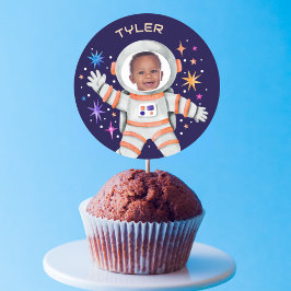 宇宙飛行士と星の宇宙写真 ラウンドシール