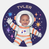 宇宙飛行士と星の宇宙写真 ラウンドシール (正面)