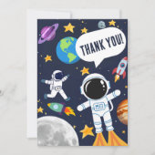 宇宙飛行士と星空の惑星お月様、かわいい子供 サンキューカード (正面)