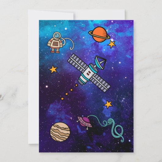 宇宙飛行士と月の写真の誕生日パーティーへの招待 招待状 (裏面)