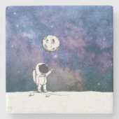 宇宙飛行士と月バルーン 宇宙 星 ストーンコースター (正面)