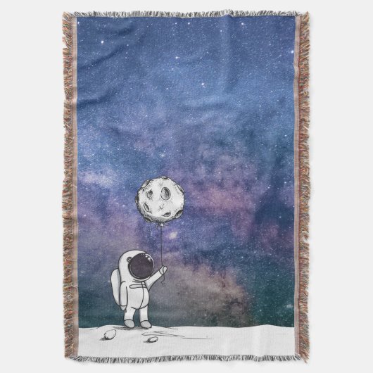 宇宙飛行士と月バルーン 宇宙 星 スローブランケット (正面縦)