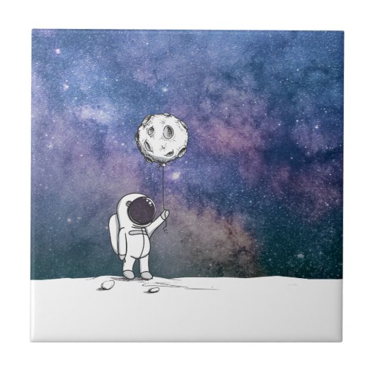 宇宙飛行士と月バルーン 宇宙 星 タイル (正面)