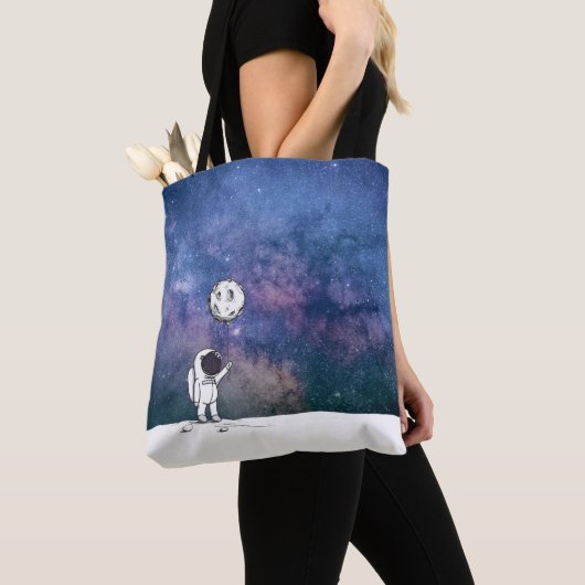 宇宙飛行士と月バルーン 宇宙 星 トートバッグ (クローズアップ)