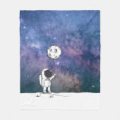 宇宙飛行士と月バルーン 宇宙 星 フリースブランケット (正面)