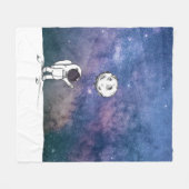 宇宙飛行士と月バルーン 宇宙 星 フリースブランケット (正面(横))