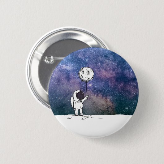 宇宙飛行士と月バルーン 宇宙 星 缶バッジ (正面&裏面)