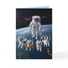 宇宙飛行士と犬のグリーティングカード