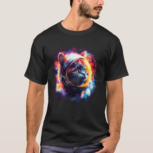 宇宙飛行士と猫のギャラクシー宇宙キッテ Tシャツ (正面)