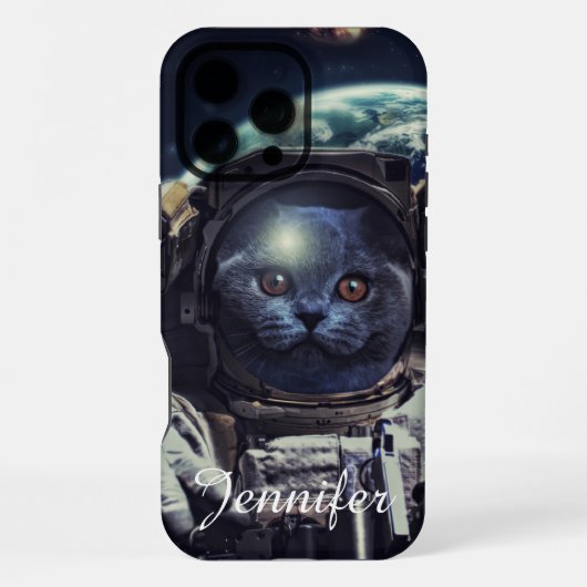 宇宙飛行士と短毛種の猫 iPhoneケース (裏面)