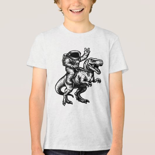宇宙飛行士に乗られたティラノサウルス トライブレンドTシャツ (正面)