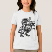 宇宙飛行士に乗られたティラノサウルス トライブレンドTシャツ (正面)