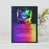 宇宙飛行士ねこ カラフル誕生日招待状 招待状 (スタンド正面)