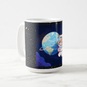 宇宙飛行士のくまが地球を周回 コーヒーマグカップ (正面左)