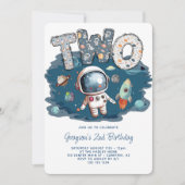 宇宙飛行士のアウタースペースロケット第2の誕生日 招待状 (正面)